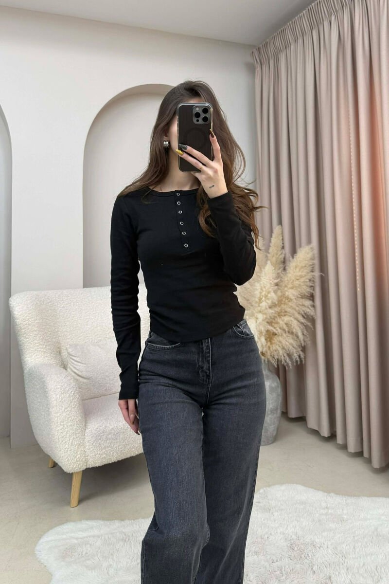 BUTTONS DETAIL ONE COLOR WOMEN SWEATSHIRT BLACK/ E ZEZE - 1