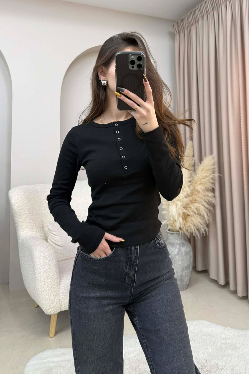 BUTTONS DETAIL ONE COLOR WOMEN SWEATSHIRT BLACK/ E ZEZE - 4