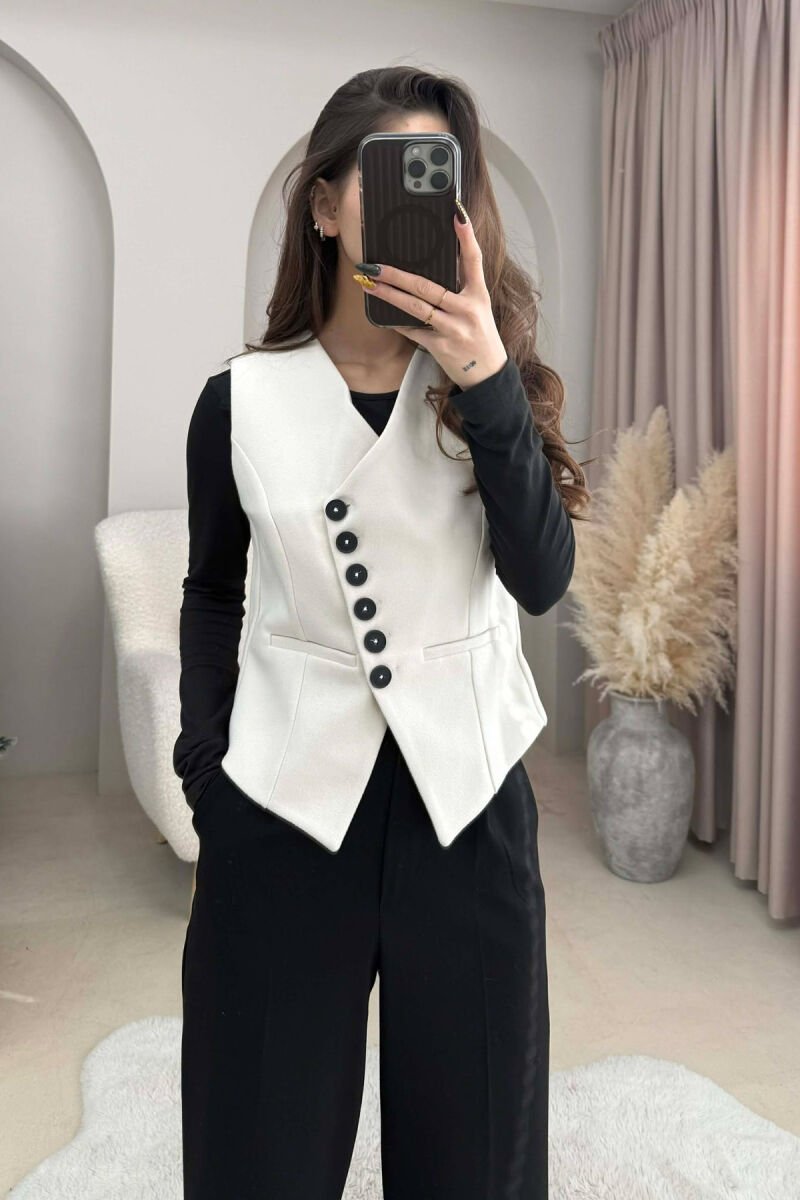 BUTTONS DETAIL ONE COLOR WOMEN VEST CREAM/KREM - 4