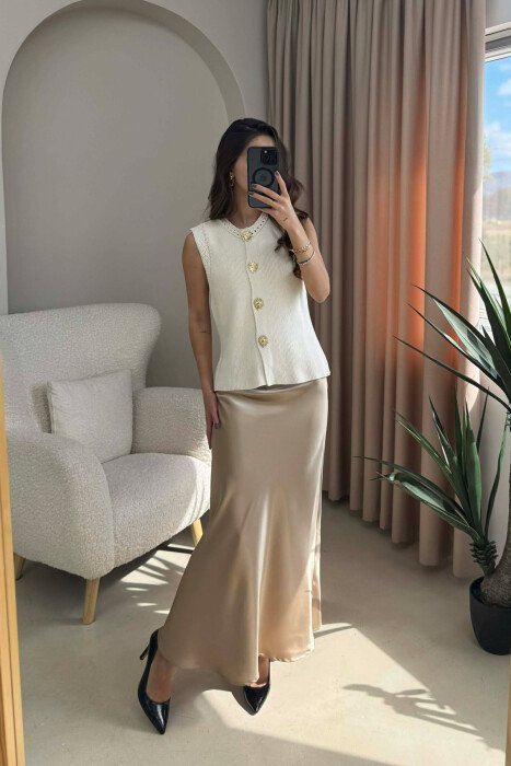 BUTTONS DETAIL ONE COLOR WOMEN VEST CREAM/KREM - 1