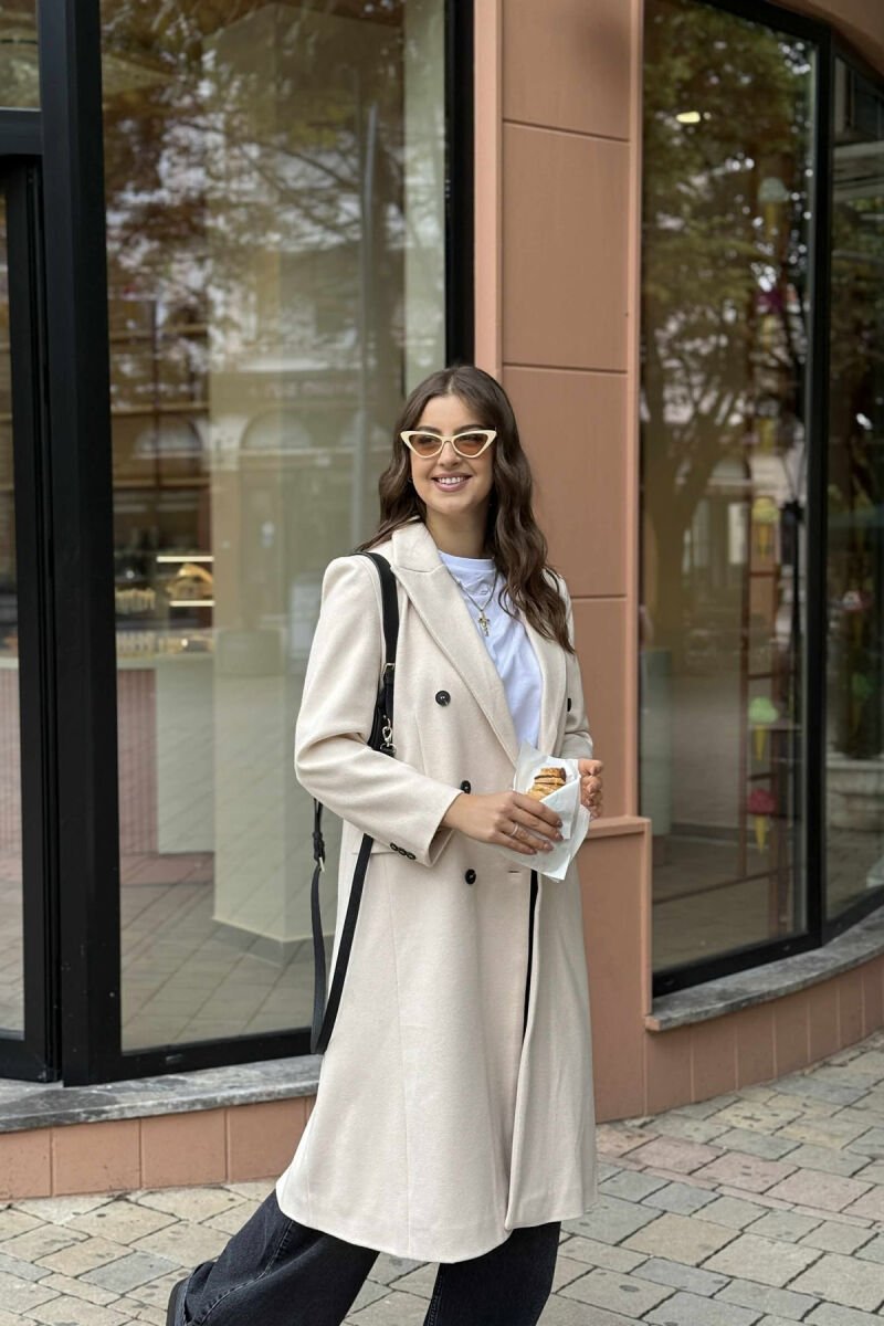 BUTTONS DETAIL POCKETS LONG WOMEN COAT BEIGE/BEZHE - 2