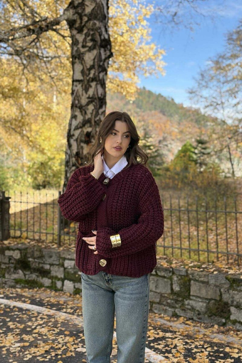 BUTTONS DETAIL SIMPLE KNIT WOMEN CARDIGAN BURGUNDY/VISHNJE - 2