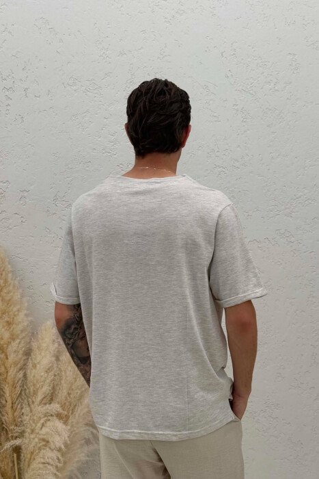 BUTTONS DETAIL SIMPLE MEN T-SHIRT CREAM/KREM - 1