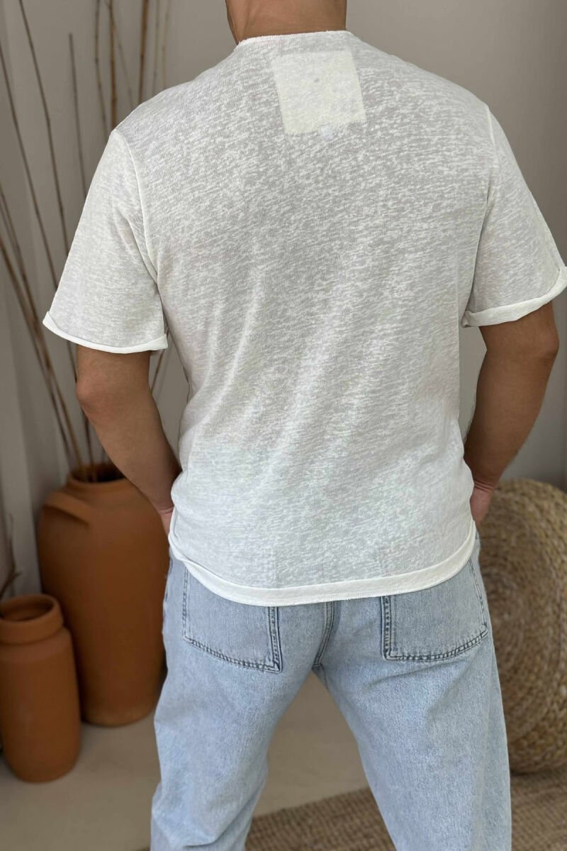 BUTTONS DETAIL SIMPLE MEN T-SHIRT WHITE-E BARDHE - 3
