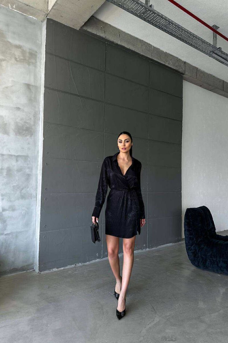 BUTTONS DETAIL V NECK WOMEN DRESS BLACK/ E ZEZE - 2