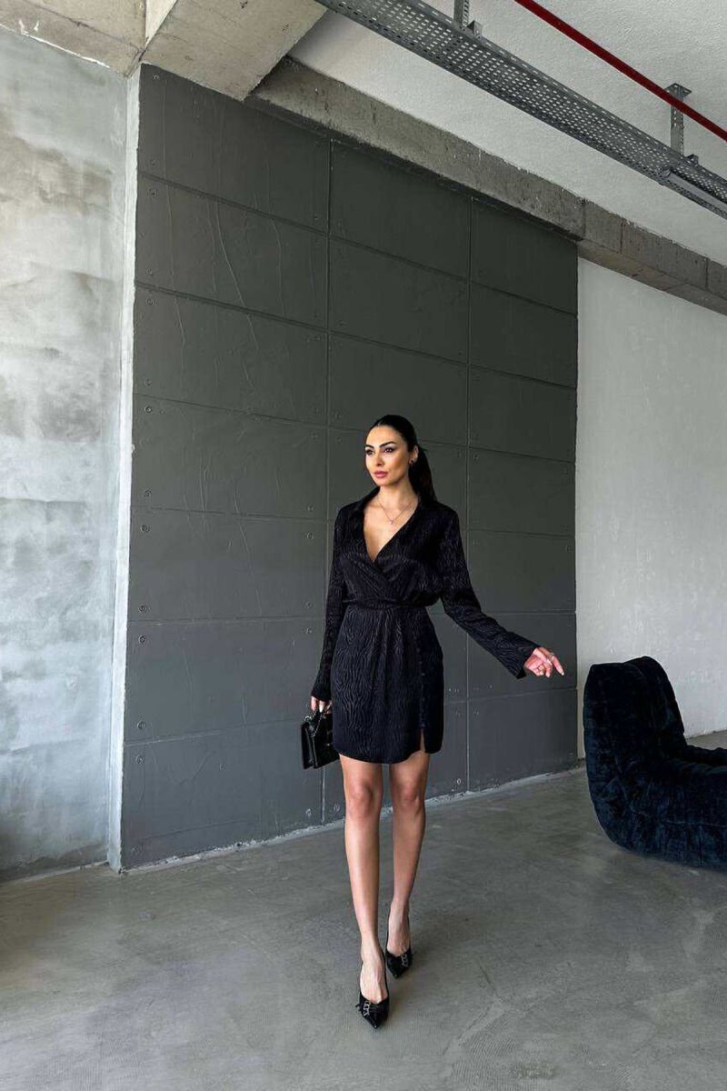 BUTTONS DETAIL V NECK WOMEN DRESS BLACK/ E ZEZE - 7