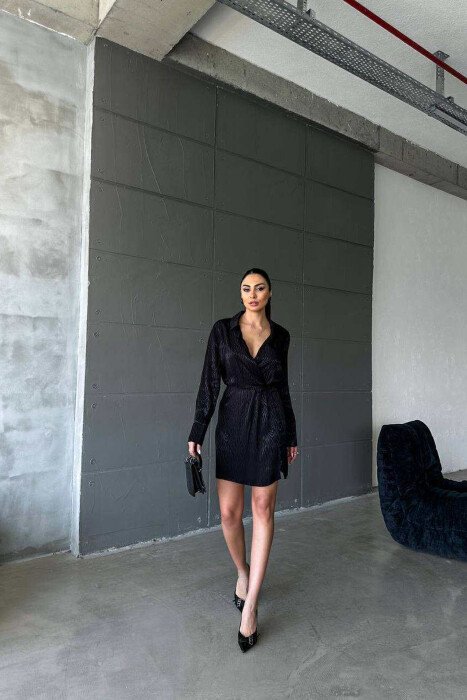 BUTTONS DETAIL V NECK WOMEN DRESS BLACK/ E ZEZE - 5