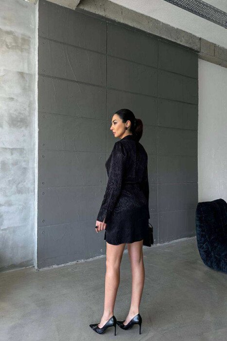 BUTTONS DETAIL V NECK WOMEN DRESS BLACK/ E ZEZE - 4