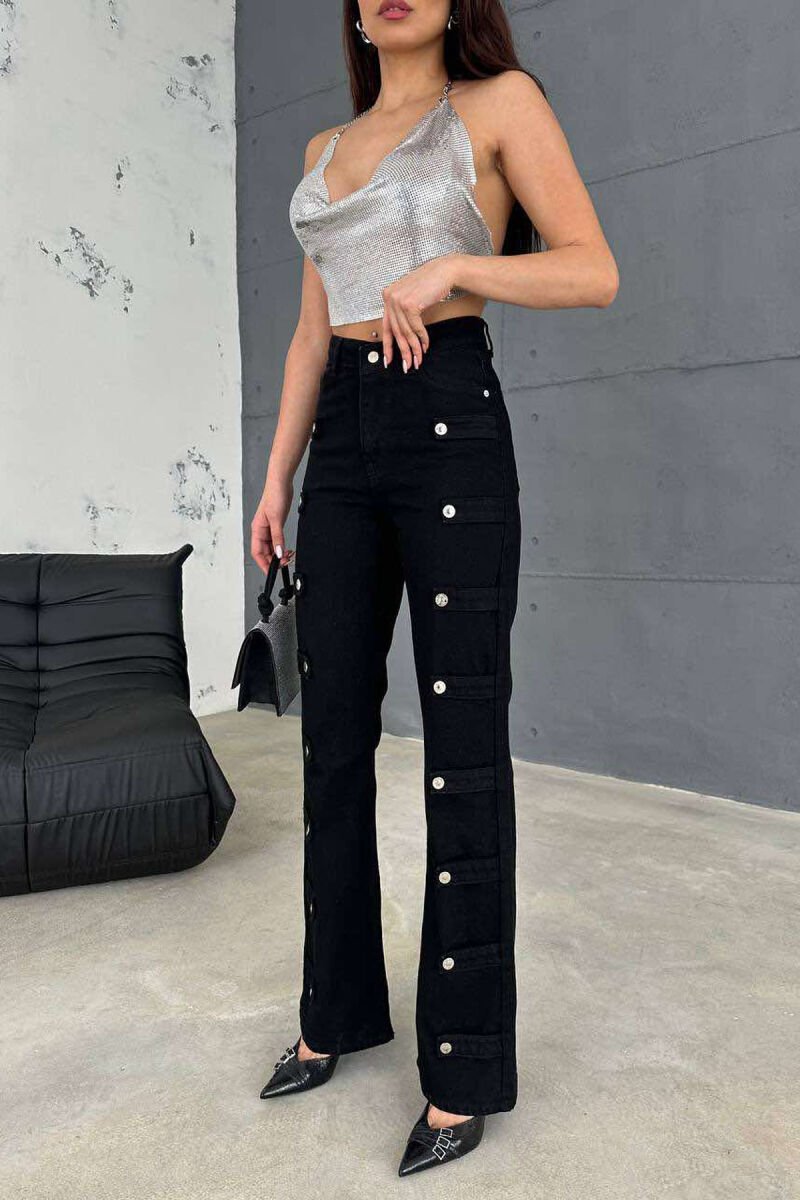 BUTTONS DETAILS ONE COLOR WOMEN JEANS BLACK/ E ZEZE - 6