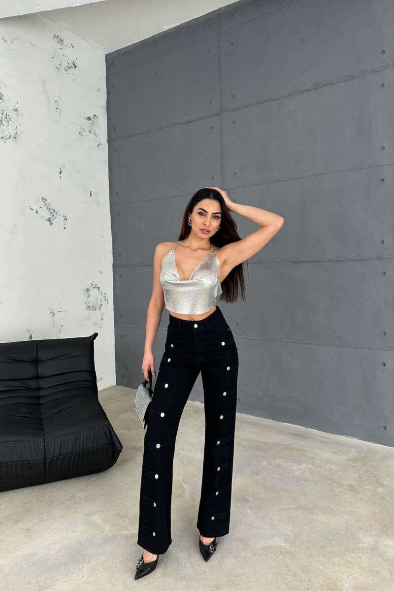 BUTTONS DETAILS ONE COLOR WOMEN JEANS BLACK/ E ZEZE - 8