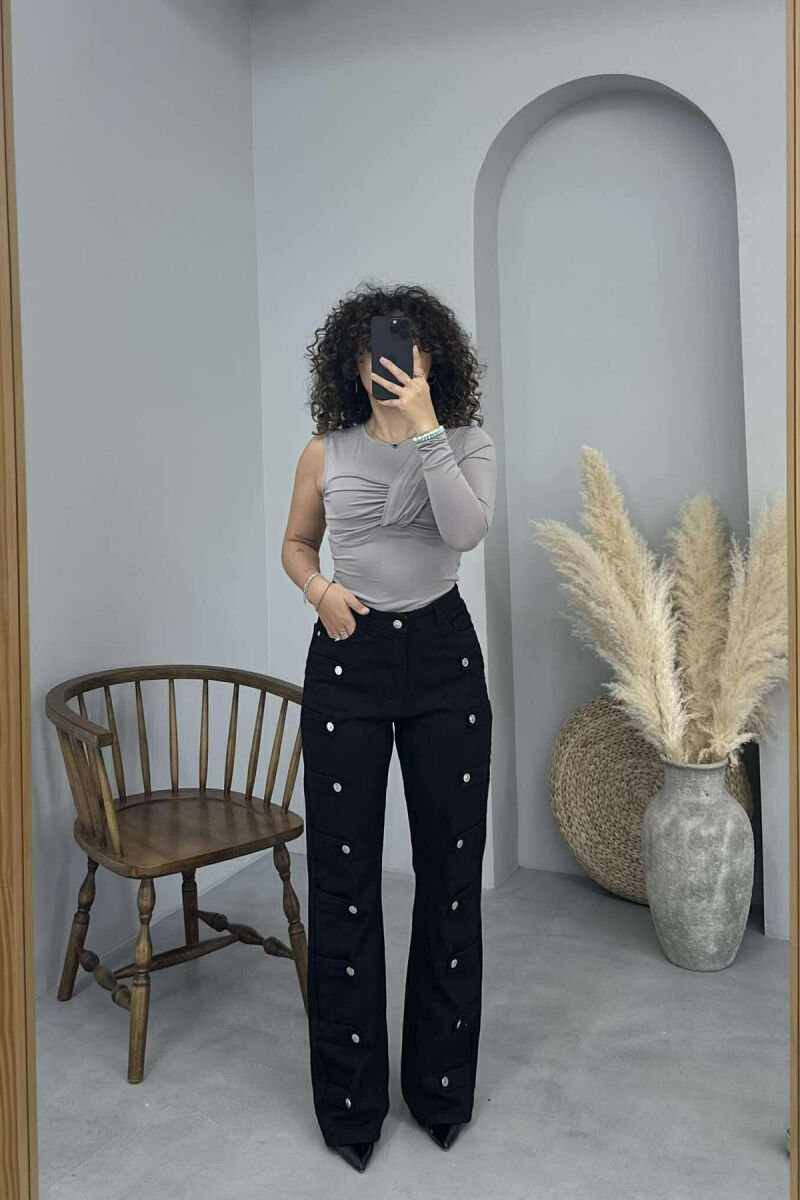 BUTTONS DETAILS ONE COLOR WOMEN JEANS BLACK/ E ZEZE - 2