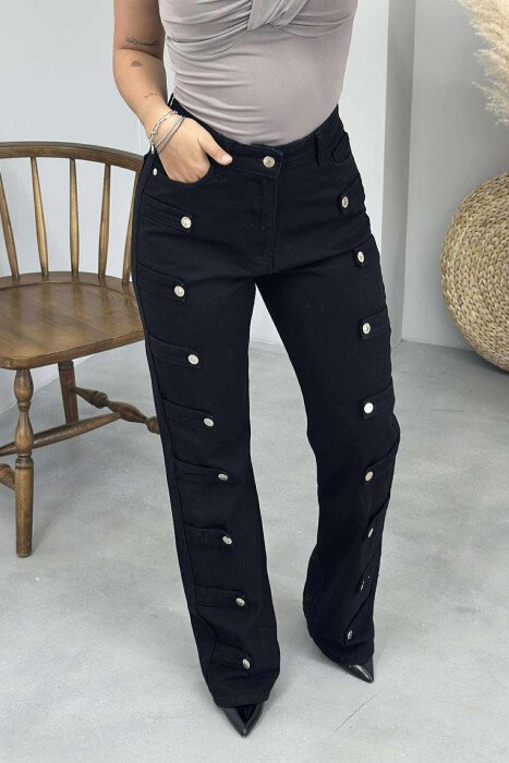 BUTTONS DETAILS ONE COLOR WOMEN JEANS BLACK/ E ZEZE - 4