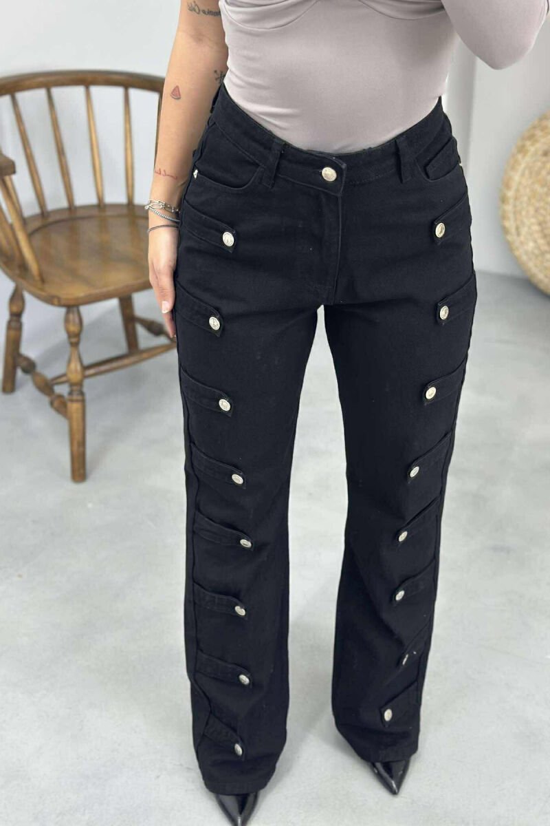 BUTTONS DETAILS ONE COLOR WOMEN JEANS BLACK/ E ZEZE - 1