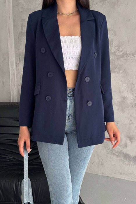 BUTTONS MID LENGTH WOMAN JACKET BLUE/BLU - KLAUDIO FASHION