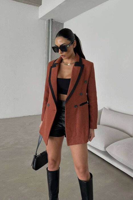 BUTTONS MID LENGTH WOMAN JACKET BROWN/KAFE 
