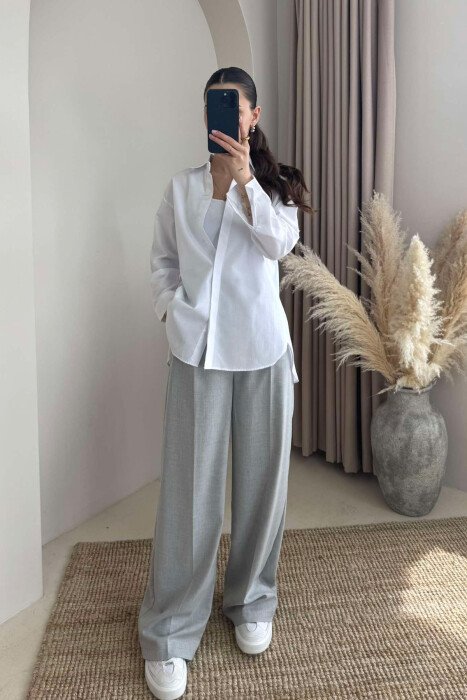 BUTTONS ONE COLOR SIMPLE WOMEN SHIRT WHITE-E BARDHE - KLAUDIO FASHION