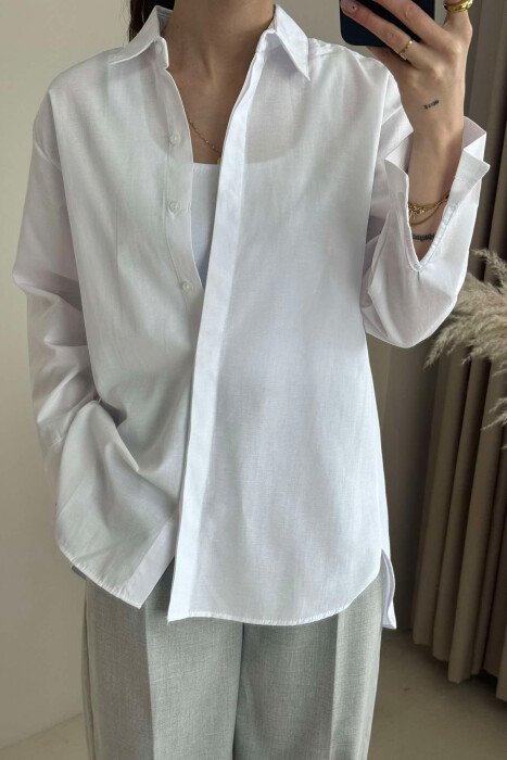 BUTTONS ONE COLOR SIMPLE WOMEN SHIRT WHITE-E BARDHE - 3