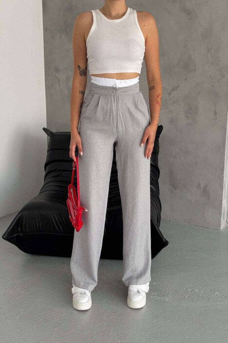 BUTTONS ONE COLOR WOMAN TROUSERS LIGHT GREY/GZ - KLAUDIO FASHION