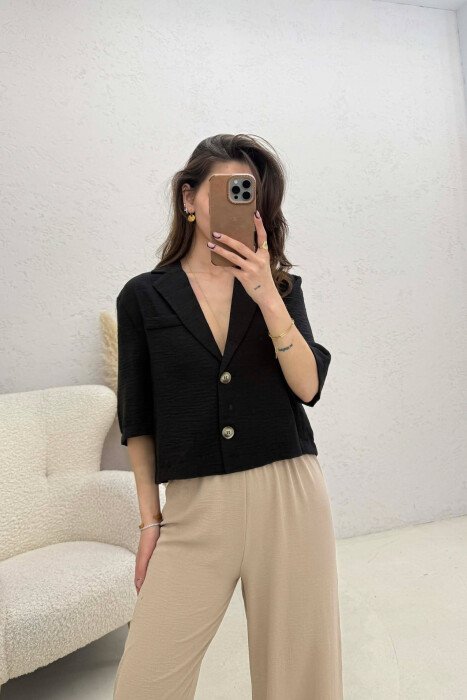 BUTTONS ONE COLOR WOMEN SHIRT BLACK/ E ZEZE - 2