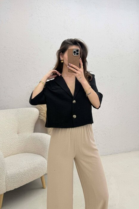 BUTTONS ONE COLOR WOMEN SHIRT BLACK/ E ZEZE 