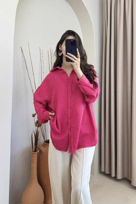 BUTTONS ONE COLOR WOMEN SHIRT FUCHSIA/CIKLAMI - 1