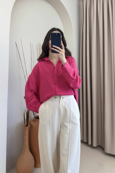 BUTTONS ONE COLOR WOMEN SHIRT FUCHSIA/CIKLAMI - 2