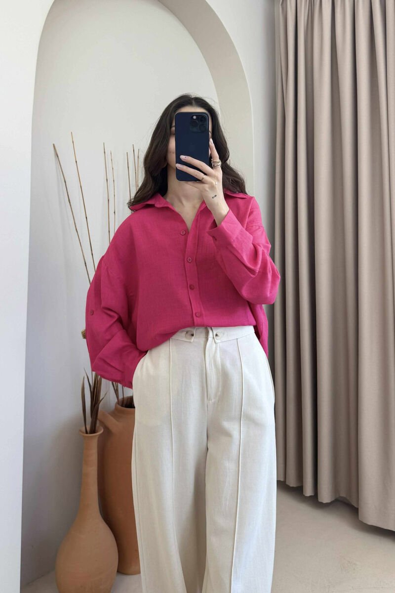 BUTTONS ONE COLOR WOMEN SHIRT FUCHSIA/CIKLAMI - 2