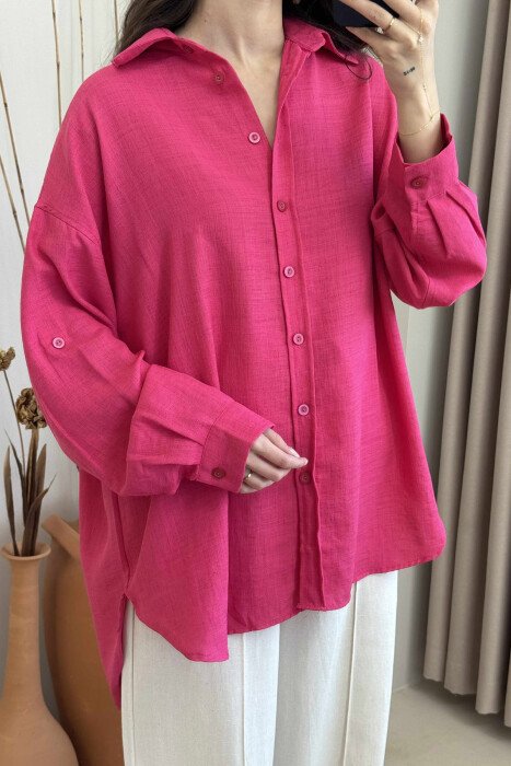 BUTTONS ONE COLOR WOMEN SHIRT FUCHSIA/CIKLAMI - 4