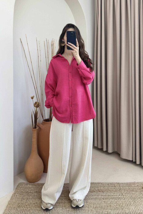 BUTTONS ONE COLOR WOMEN SHIRT FUCHSIA/CIKLAMI - 5