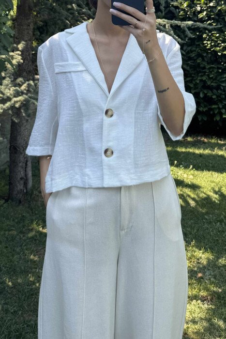BUTTONS ONE COLOR WOMEN SHIRT WHITE-E BARDHE - 3