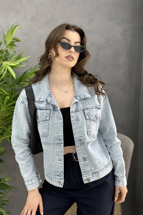 BUTTONS POCKET WOMAN DENIM JACKET LIGHTBLUE/BZ - KLAUDIO FASHION