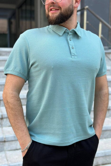 BUTTONS POLO NECK ONE COLOR MEN T-SHIRT MINT/MENTE - KLAUDIO FASHION