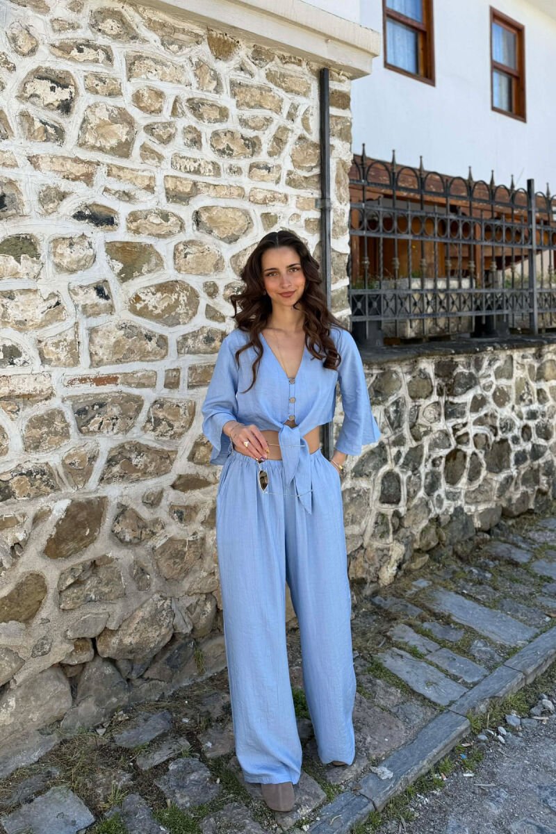 BUTTONS SHIRT + TROUSERS WOMAN SET BABY BLUE/BLU BY - 1