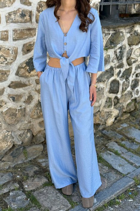 BUTTONS SHIRT + TROUSERS WOMAN SET BABY BLUE/BLU BY - 2