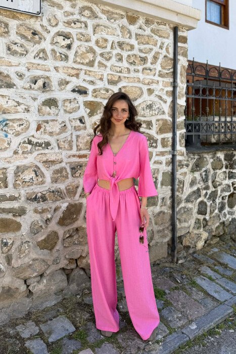  SET KEMISHE ME BUTONA + PANTALLONA PER FEMRA NE NGJYRE ROZE 
