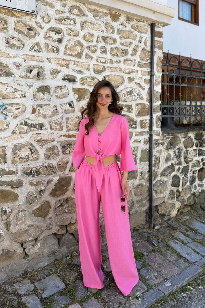 BUTTONS SHIRT + TROUSERS WOMAN SET BABY PINK/ROZB - 1