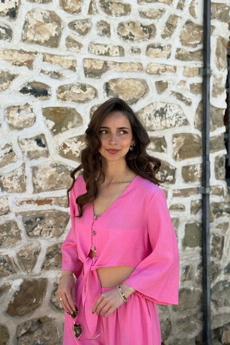 BUTTONS SHIRT + TROUSERS WOMAN SET BABY PINK/ROZB - 2