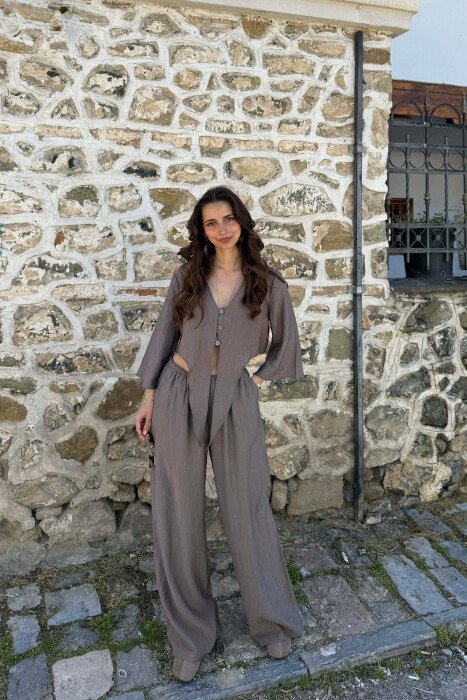 BUTTONS SHIRT + TROUSERS WOMAN SET DARK GREY/GEE - 1
