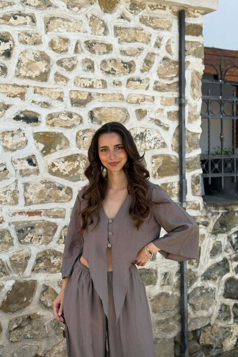 BUTTONS SHIRT + TROUSERS WOMAN SET DARK GREY/GEE - 3