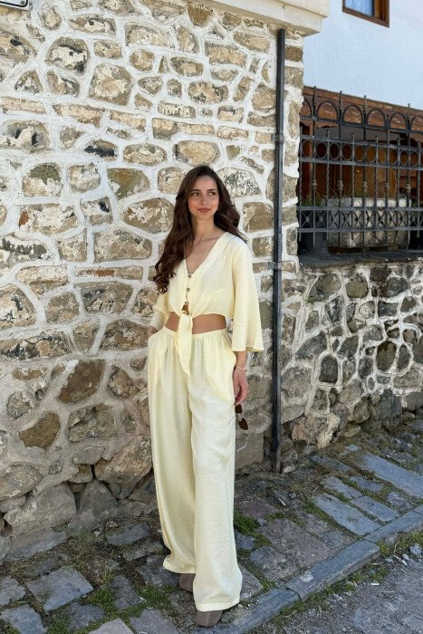 BUTTONS SHIRT + TROUSERS WOMAN SET YELLOW/E VERDHE - KLAUDIO FASHION