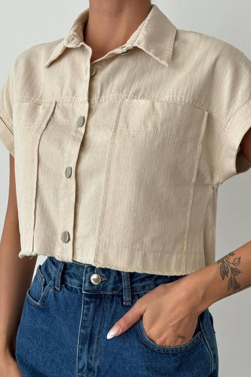 BUTTONS SHORT WOMAN SHIRT BEIGE/BEZHE - 1