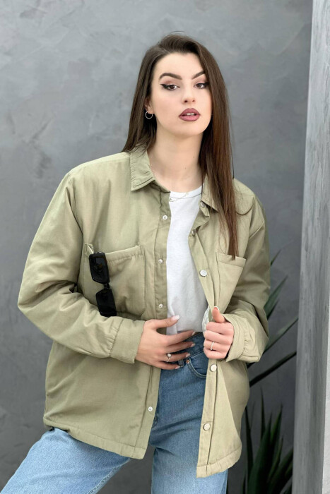 BUTTONS SIMPLE ONE COLOR WOMAN JACKET OLIVE/ULLI - KLAUDIO FASHION