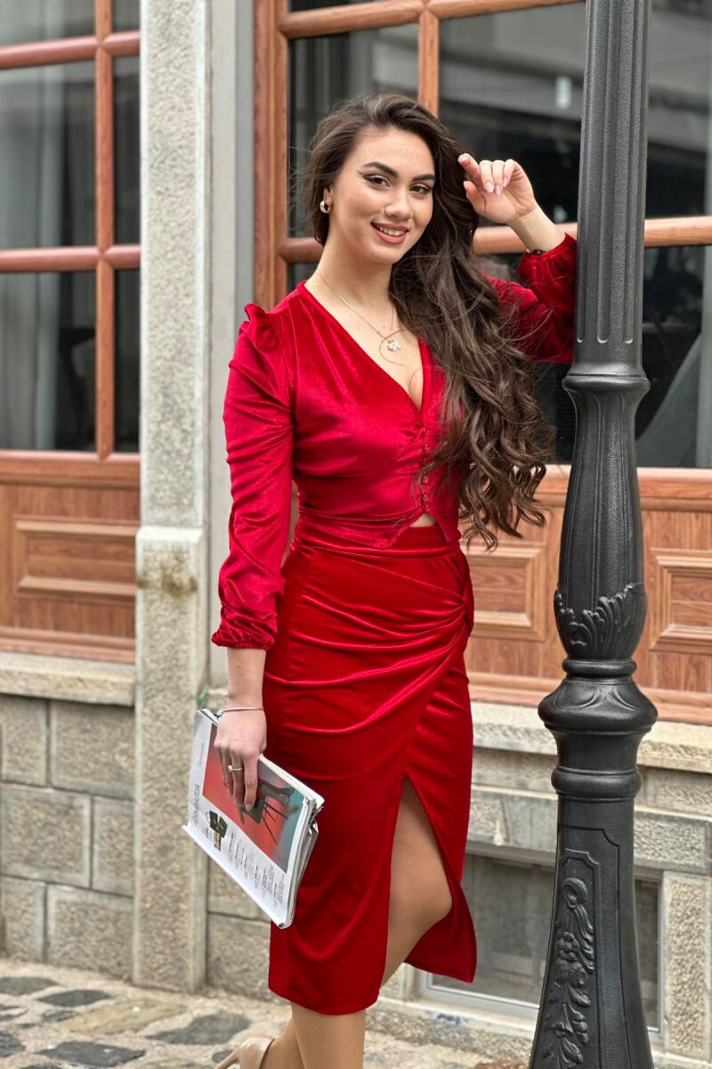 SKIRT+TOP SIMPLE VELVET SUIT RED/E KUQE - 2