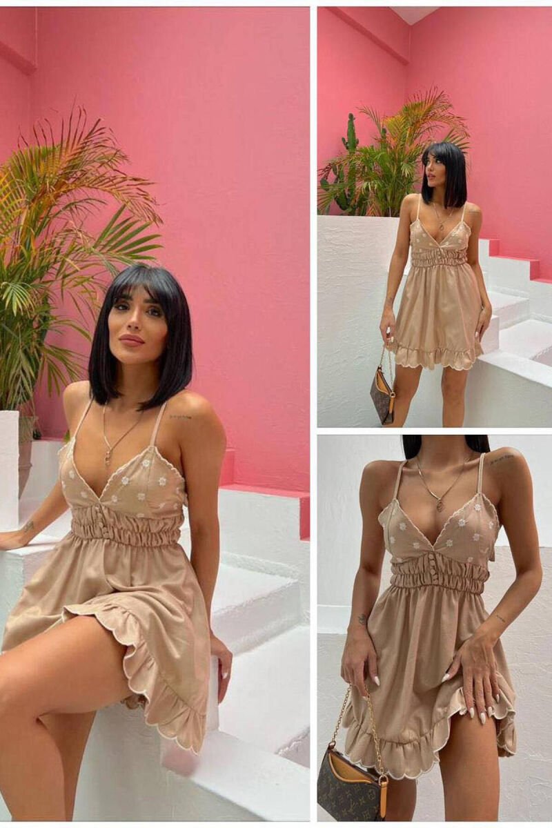 BUTTONS SIMPLE WOMAN DRESS BEIGE/BEZHE - 1
