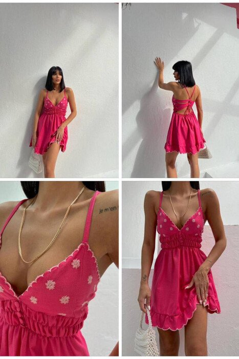 BUTTONS SIMPLE WOMAN DRESS FUCHSIA/CIKLAMI 