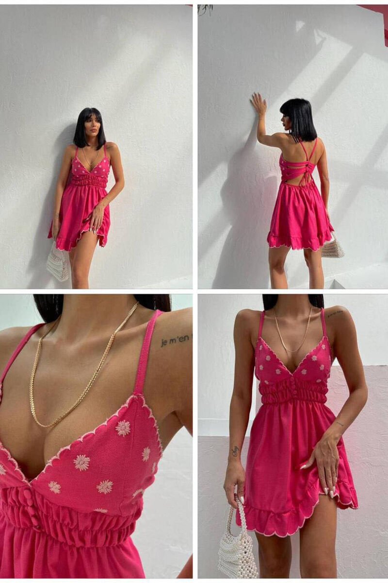 BUTTONS SIMPLE WOMAN DRESS FUCHSIA/CIKLAMI - 1