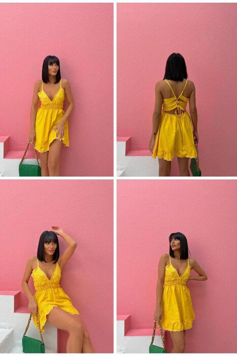 BUTTONS SIMPLE WOMAN DRESS YELLOW/E VERDHE 