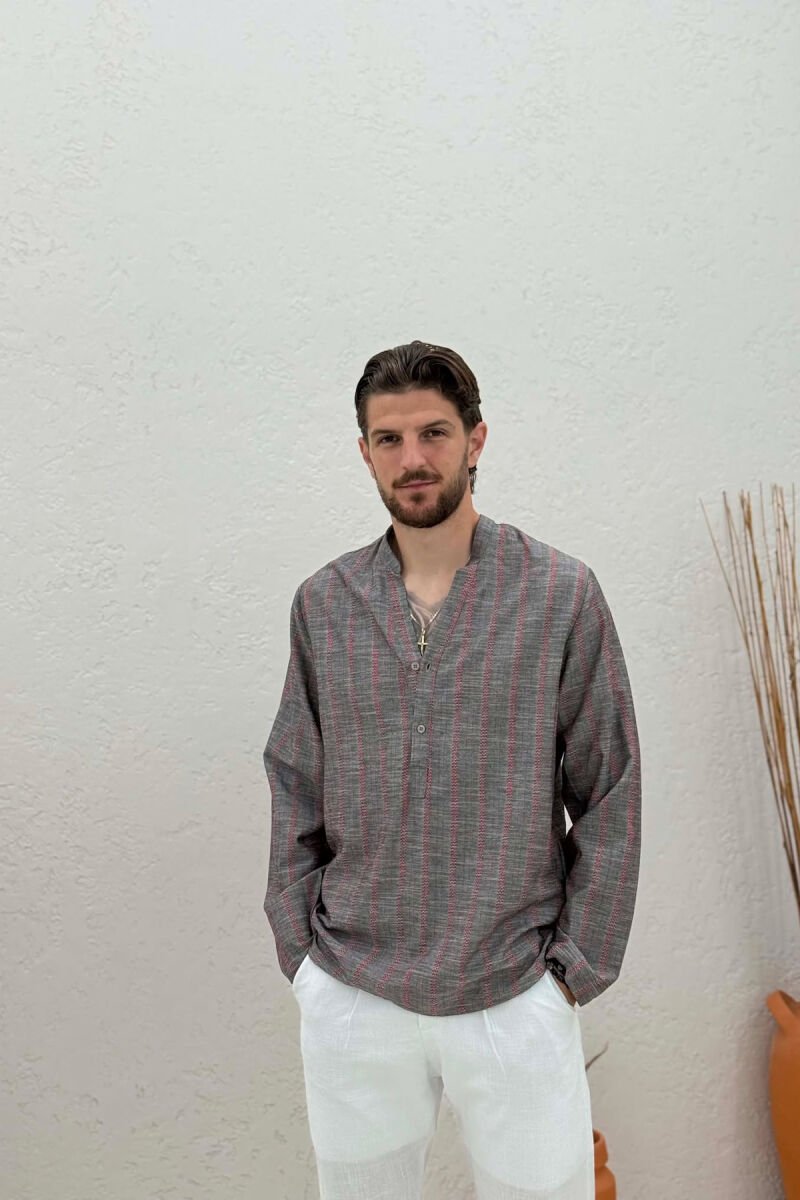BUTTONS STRIPED MEN SHIRT GREY/GRI - 1