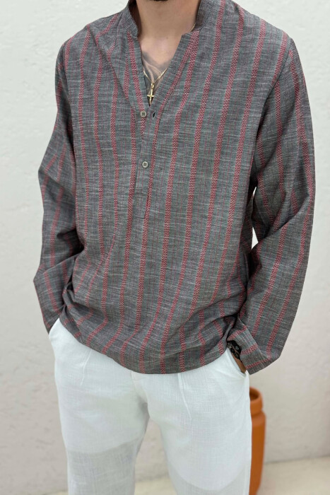 BUTTONS STRIPED MEN SHIRT GREY/GRI - 4