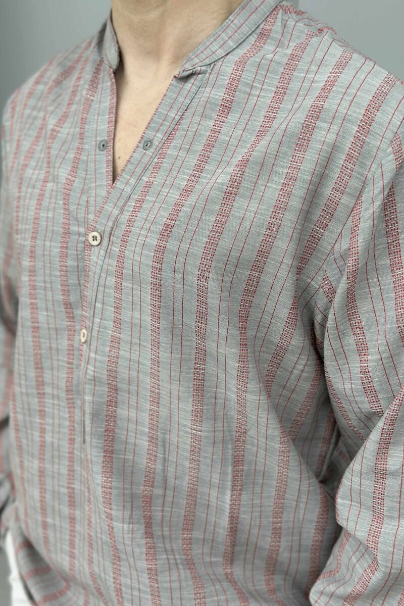 BUTTONS STRIPED MEN SHIRT LIGHT GREY/GZ - 4